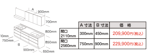 幅2110mm 189,000円(税別) 幅2560mm 199,000円(税別)